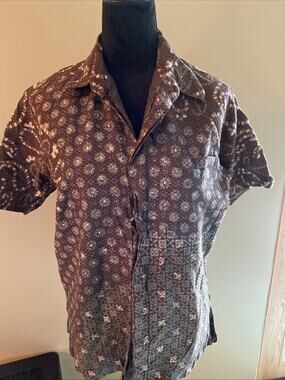 Wirodess Boutique Large Brown Teal Shirt Lined Floral